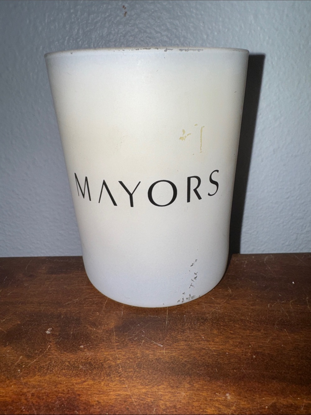 MAYORS Jewelers VIP Gift Frosted White Glass Candle -For Luxury Clientele